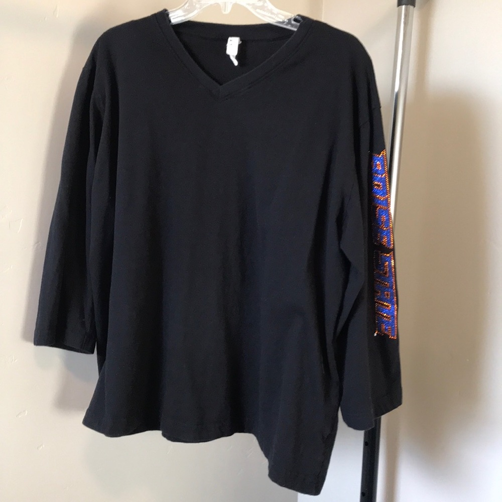 L.A.T black vneck Boise State bling shirt 2x